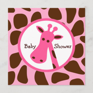 Invitación Baby Shower, Chica de la jirafa rosa y marrón