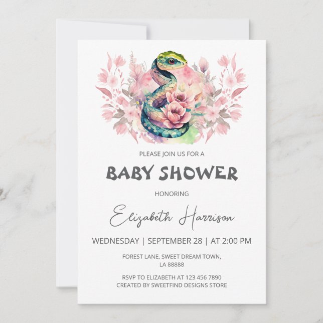 Invitación Baby Shower Chica de la jungla de serpientes (Anverso)