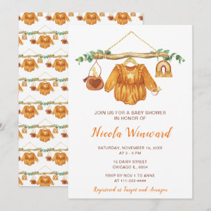 Invitación Baby Shower Chica de la línea de ropa de otoño