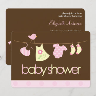 Invitación Baby Shower Chica de la línea de ropa rosa