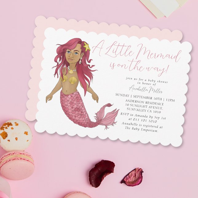 Invitación Baby Shower, Chica de la sirena del boho rosado mo (Subido por el creador)