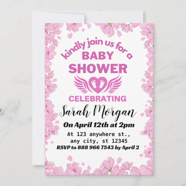 Invitación Baby Shower Chica de las flores de primavera (Anverso)