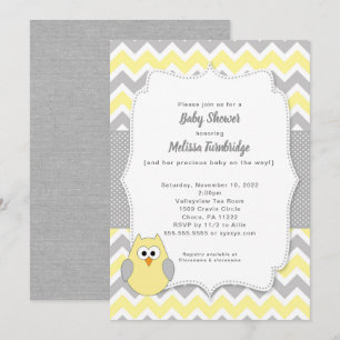 Invitación Baby Shower Chica de Lechuza Gris y Amarilla de mo