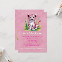 Invitación Baby Shower Chica de leones rosados