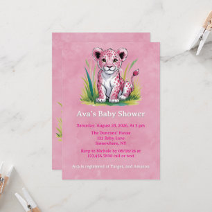 Invitación Baby Shower Chica de leones rosados
