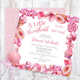 Invitación Baby Shower Chica de marco de caramelo rosa