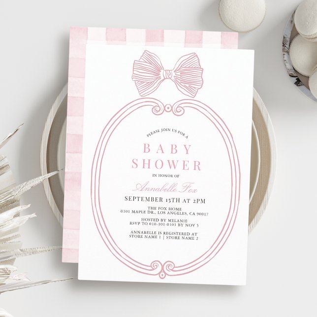 Invitación Baby Shower Chica de marco de cinta de cinta rosa  (Subido por el creador)