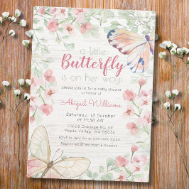 Invitación Baby Shower Chica de mariposa de color rosa ruso