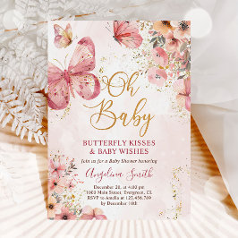 Invitación Baby Shower Chica de mariposa floral rosa