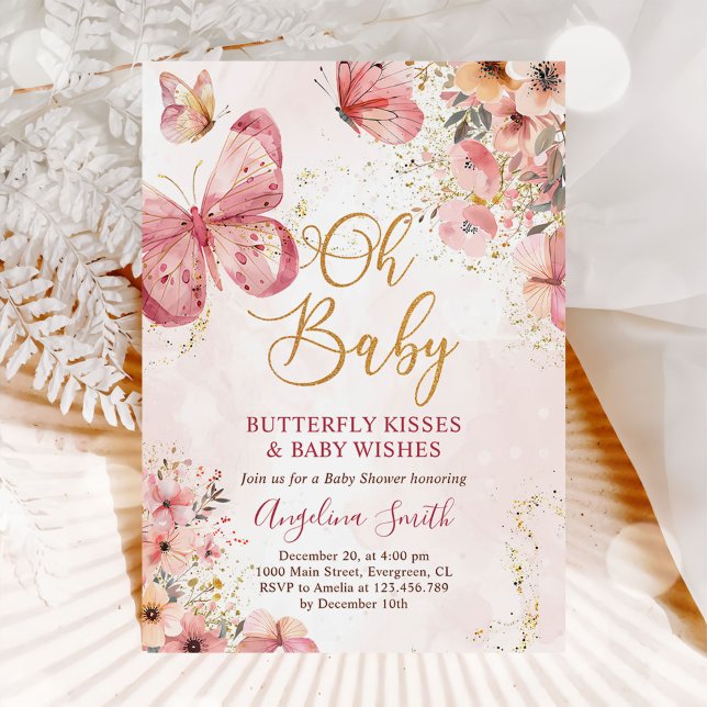 Invitación Baby Shower Chica de mariposa floral rosa (Subido por el creador)