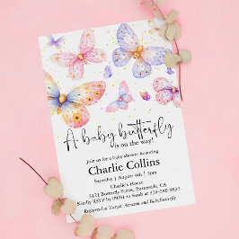 Invitación Baby Shower Chica de mariposa morada rosa