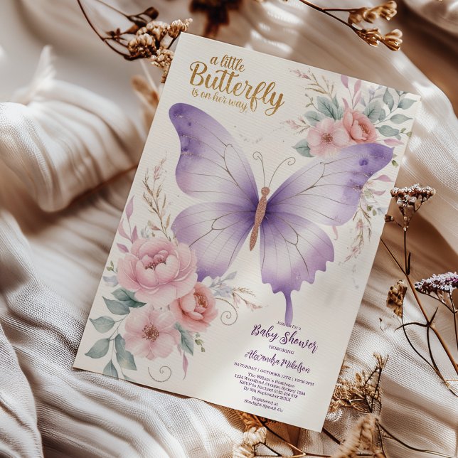 Invitación Baby Shower Chica de mariposa morada rosa (Subido por el creador)