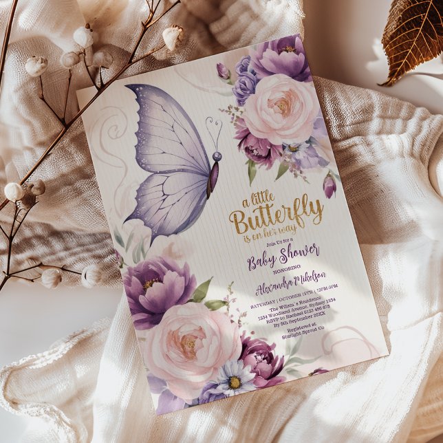 Invitación Baby Shower Chica de mariposa morada rosa (Subido por el creador)