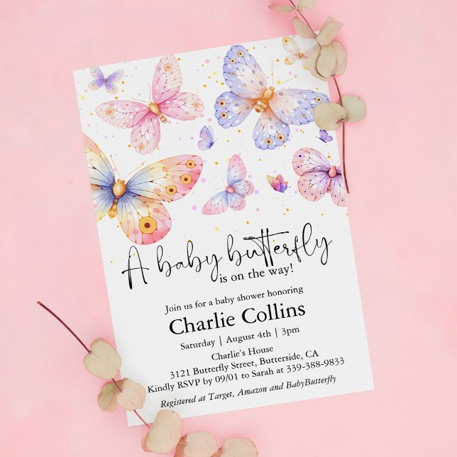 Invitación Baby Shower Chica de mariposa morada rosa (Subido por el creador)