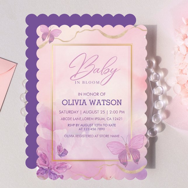 Invitación Baby Shower Chica de mariposa morada rosa (Subido por el creador)