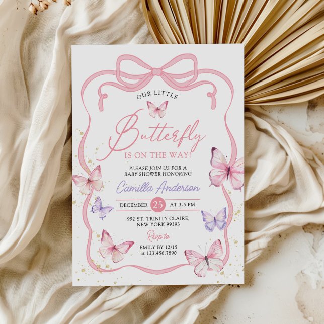 Invitación Baby Shower Chica de mariposa morada rosada (Subido por el creador)