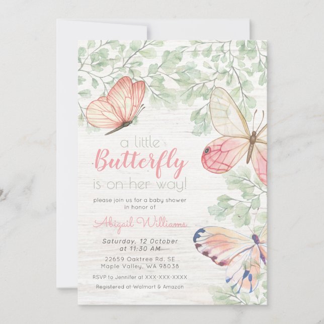 Invitación Baby Shower Chica de mariposas rusas acuarelas (Anverso)