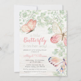 Invitación Baby Shower Chica de mariposas rusas acuarelas