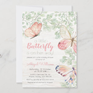Invitación Baby Shower Chica de mariposas rusas acuarelas