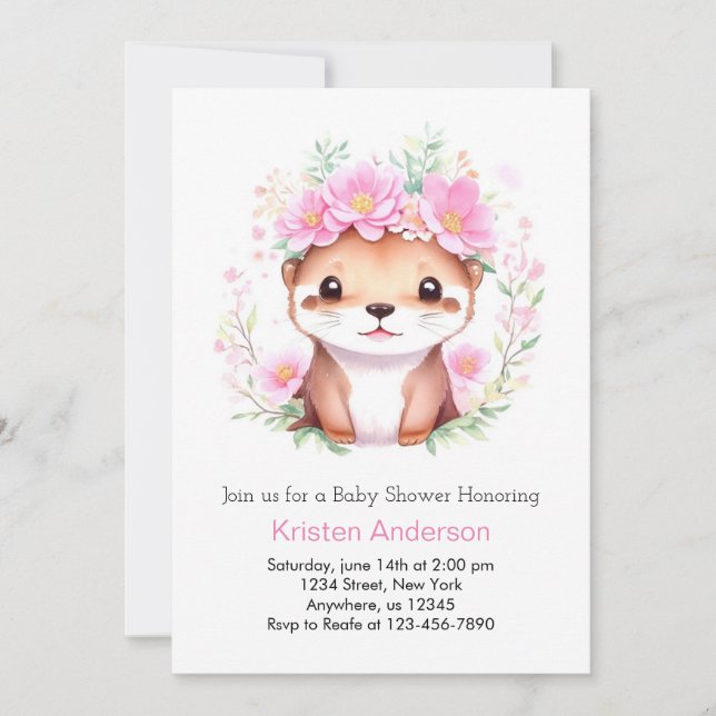 Invitación Baby Shower Chica de orejuelos rosados (Anverso)