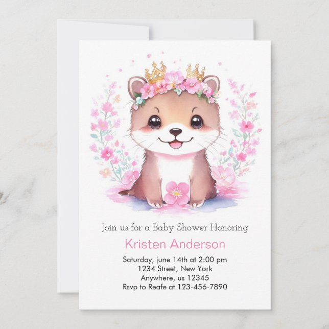 Invitación Baby Shower Chica de oruga floral rosa (Anverso)