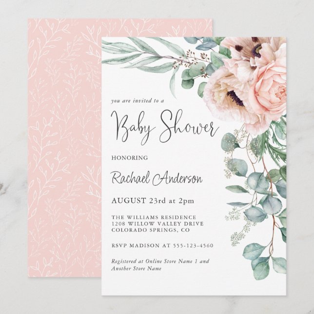Invitación Baby Shower Chica de Pastel suave (Anverso / Reverso)