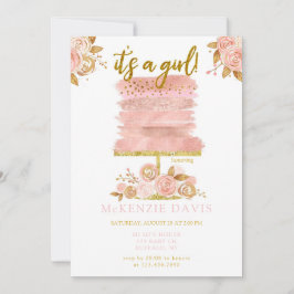 Invitación Baby Shower Chica de pasteles florales de Peony Ro