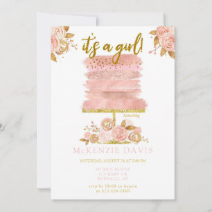 Invitación Baby Shower Chica de pasteles florales de Peony Ro