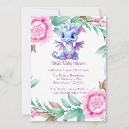 Invitación Baby Shower, Chica de peones de dragones morados y