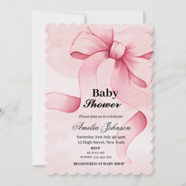 Invitación Baby Shower Chica de plegado rosado (Anverso)