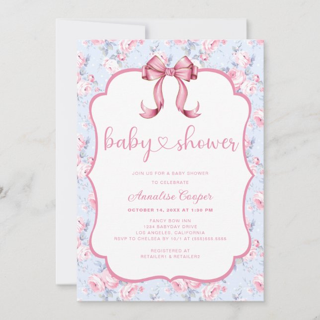 Invitación Baby Shower Chica de plegado rosado (Anverso)
