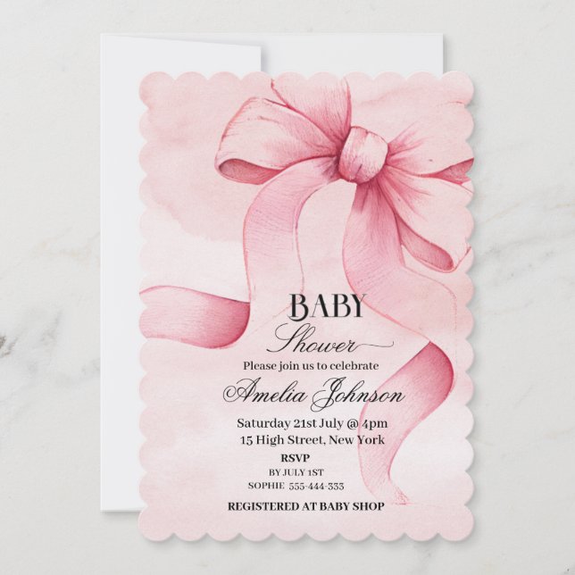 Invitación Baby Shower Chica de plegado rosado (Anverso)