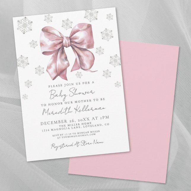 Invitación Baby Shower Chica de plegado rosado (Pink Bow Girl Baby Shower Invitation)