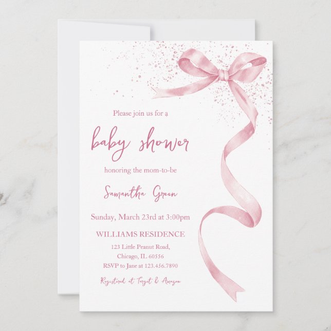 Invitación Baby Shower Chica de plegado rosado (Anverso)