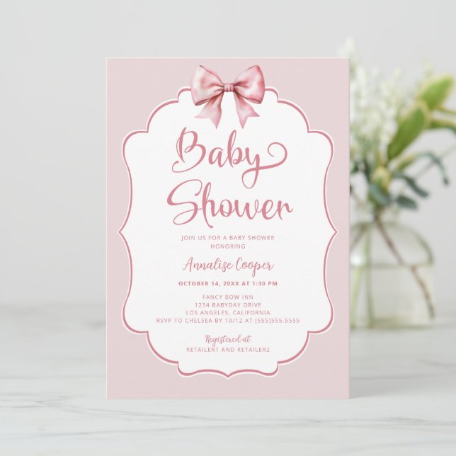 Invitación Baby Shower Chica de plegado rosado (Anverso de pie)