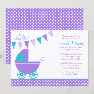 Invitación Baby Shower Chica de portaequipajes Verde azulados