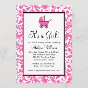 Invitación Baby Shower Chica de portasatélites de Swirl Rosad