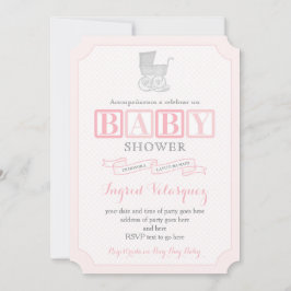 Invitación Baby Shower, Chica de Pram clásico, invita al espa