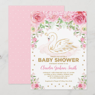 Invitación Baby Shower Chica de Princesa de Cisne de Oro Rosa