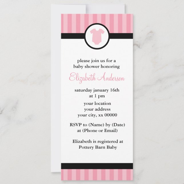 Invitación Baby Shower Chica de ropa rosada (Anverso)