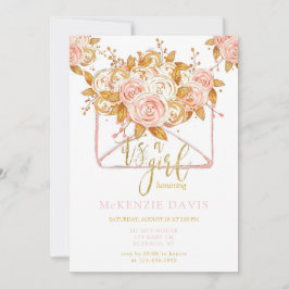 Invitación Baby Shower Chica de sobres florales rosados Peony