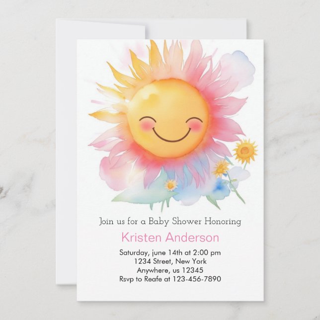 Invitación Baby Shower Chica de Sun editable (Anverso)