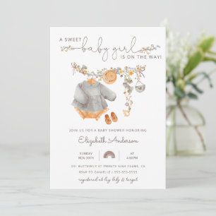 Invitación Baby Shower, Chica de Sweet Boho Clothesline