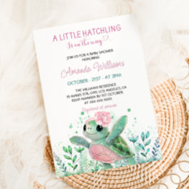 Invitación Baby Shower, Chica de tortuga rosa