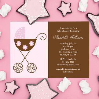 Invitación Baby Shower Chica de transporte rosa