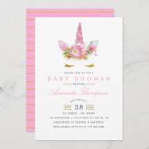 Baby Shower, Chica de unicornio con flores rosadas