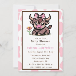 Invitación Baby Shower Chica de Vaca Rosa Tan Highland