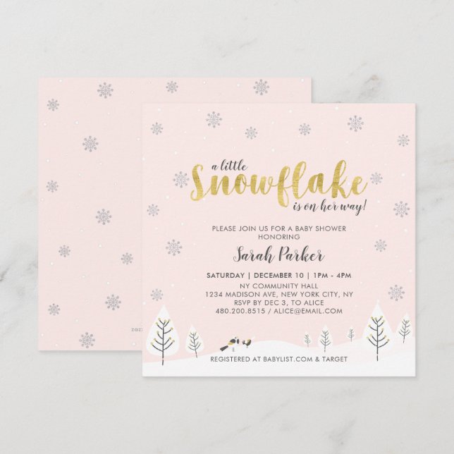 Invitación Baby Shower, Chica de Wonderland Silver y Gold Win (Anverso / Reverso)