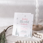 Invitación Baby Shower, Chica de Wonderland Silver y Pink Win<br><div class="desc">Celebra un día especial para tu ser querido con esta encantadora invitación de invierno. Este diseño presenta tipografía tipográfica tipográfica "baby It's fría afuera", copos de nieve, árboles de invierno, y ciervos con un tema de color plateado y rosa. Invitación perfecta para una ducha de bebé chica o para un...</div>