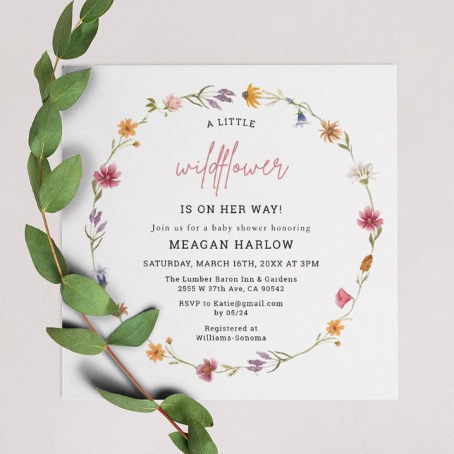 Invitación Baby Shower Chica de Wreath Floral Floral Wildflow (Subido por el creador)